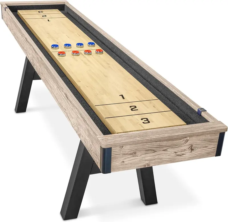 GoSports 9 ft Premium Shuffleboard Table — Includes 8 Metal Pucks, 16 oz Wax & Brush