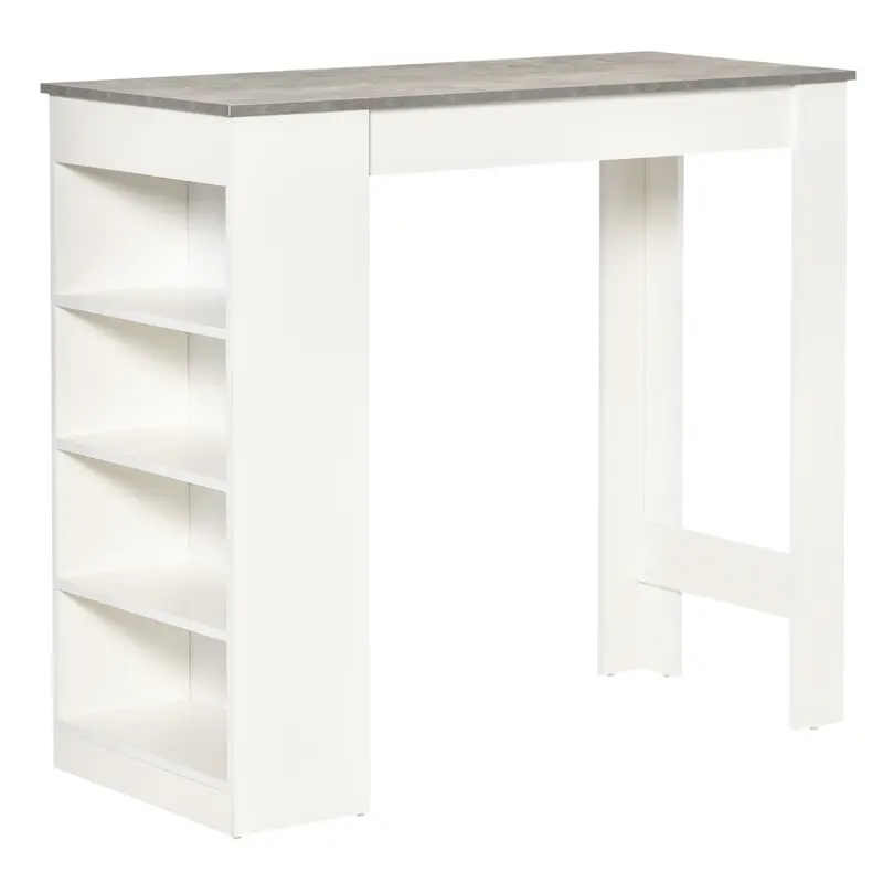 Bar Table High Bistro Table with 4-Tier Shelf Modern Melamine Kitchen Bar Table for Dining Room Living Room 115x50x102.7 cm White and Gray