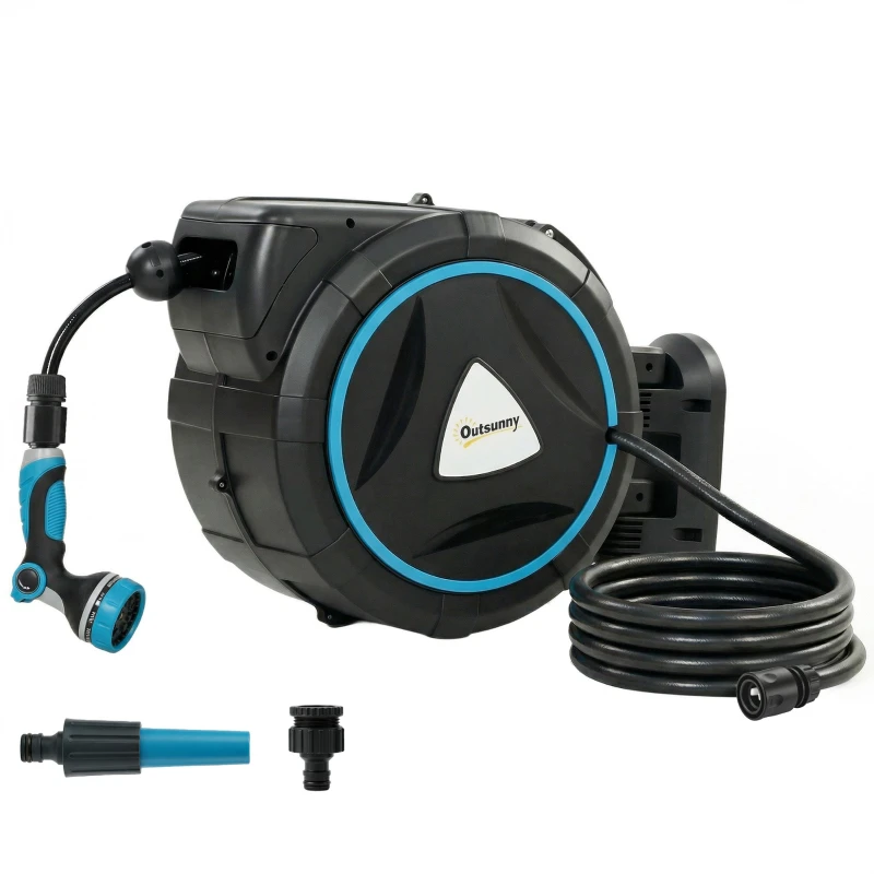 Retractable Wall Hose Reel, 75 ft + 6.6 ft Hose (23 m + 2 m), Auto-Retract, 10+2 Spray Nozzle, Flexible Irrigation & Car Wash, Blue