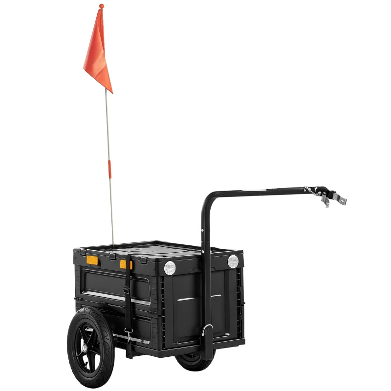 SPORTNOW 65 L Foldable Bike Trailer with Lid, Quick-Release Wheels, Reflective Stickers, Safety Flag & Carry Bag — 30 kg (66 lb) Max Load