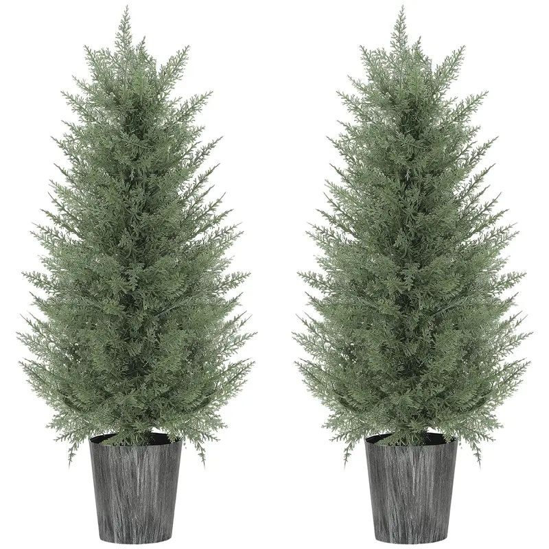Set of 2 Large 35.4 in Artificial Cypress Trees in Pots – Lifelike Plastic Faux Plants for Living Room, Bedroom, Office, Patio ? Modern Décor ? Gift