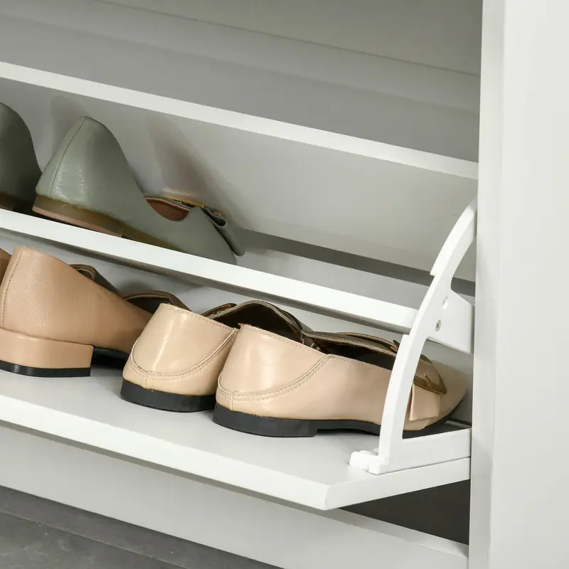HOMCOM Schuhschrank mit 2 zusammenklappbaren Schubladen, verstellbarem Regal + 1 Schublade + 1 Ablage für bis zu 16 Paar Schuhe 70cm x 29cm x 92cm Wei