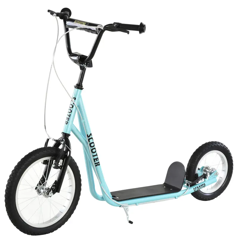 Kids Scooter for Ages 5 and Up with 2 Inflatable Rubber Tires with Dual Brake Adjustable Handlebar Supports 100 kg 135x58x88-94 cm Blue