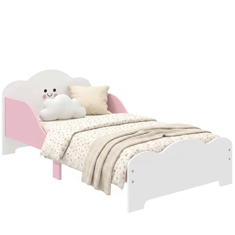 Toddler Bed 55 x 27.6 in (140×70 cm) with Guardrails & Slatted Base, Pink – Mattress Not Included