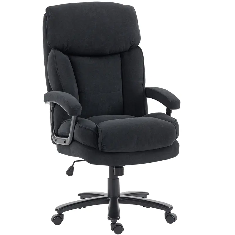 High-Back Ergonomic Office Chair (440 lb) – Linen-Look Fabric, Adjustable Height, Tilt, Wide Seat, Black