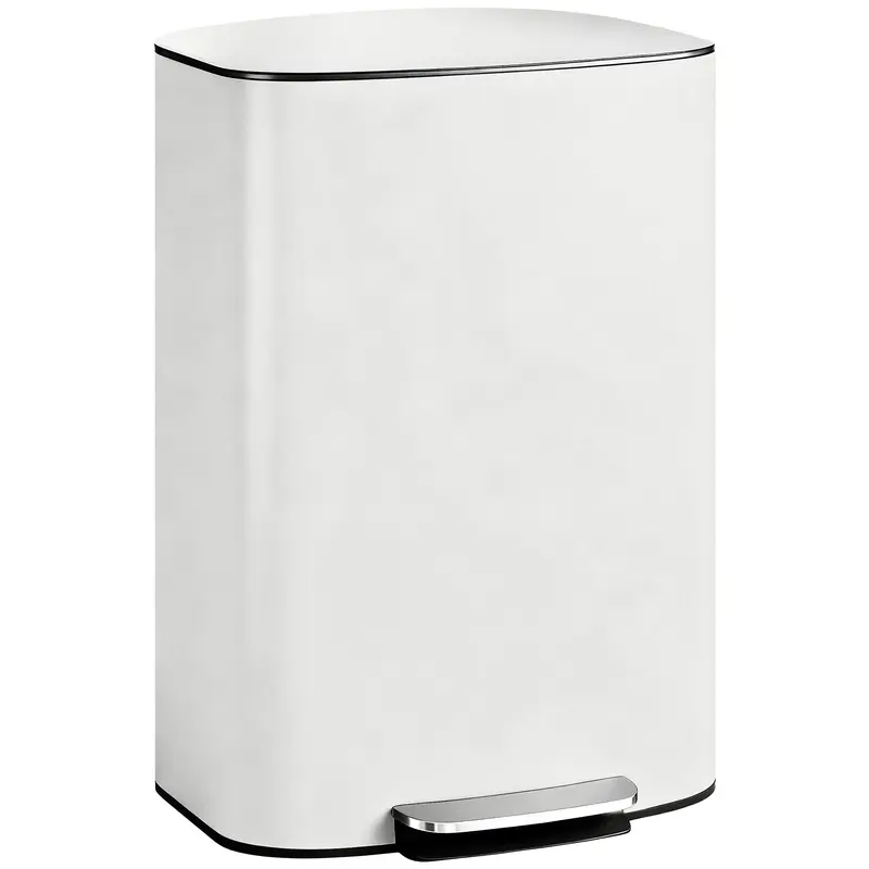 50L Kitchen Step Trash Can – Stay-Open & Soft-Close Lid, Pedal Bin, Stainless Steel, Cream White, 17.8 x 14.4 x 24.6 in
