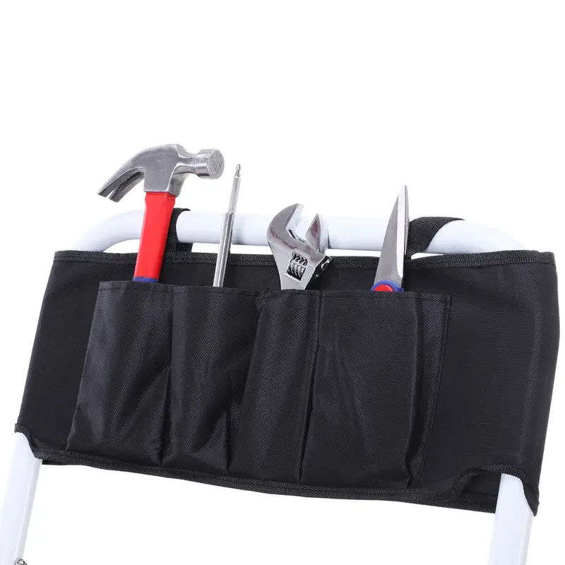 Foldable Steel Step Ladder with 3 XL Non-Slip Steps Dual Handrail Maximum Height 1.31m Maximum Load 150 kg Integrated Tool Bag Steel White Black