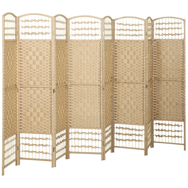 8-Panel Folding Wood Room Divider, 320 x 170 cm (126 x 67 in) — Folding Privacy Screen for Bedroom & Home, Natural Wood