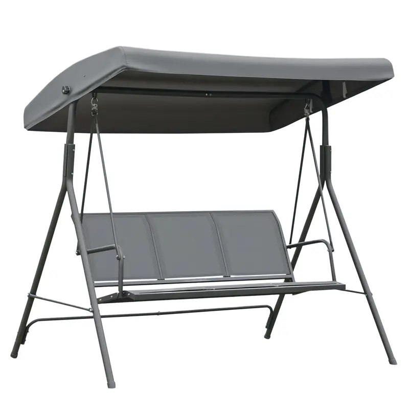 3-Seater Garden Swing with Adjustable Sunshade Canopy Breathable Backrest and Steel Frame for Outdoor Terrace Balcony 175x118x159 cm Gray