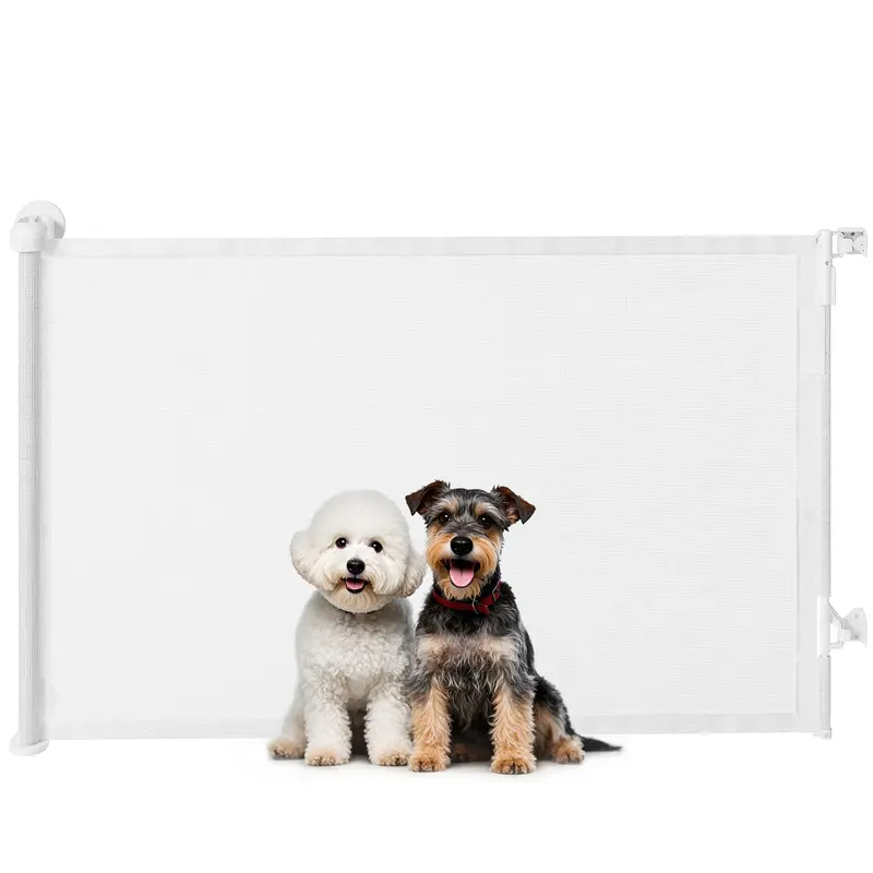Retractable Stair & Door Safety Gate — Extends to 55 in, One-Hand Operation, Retractable Mesh Gate for Pets, Indoor/Outdoor, White