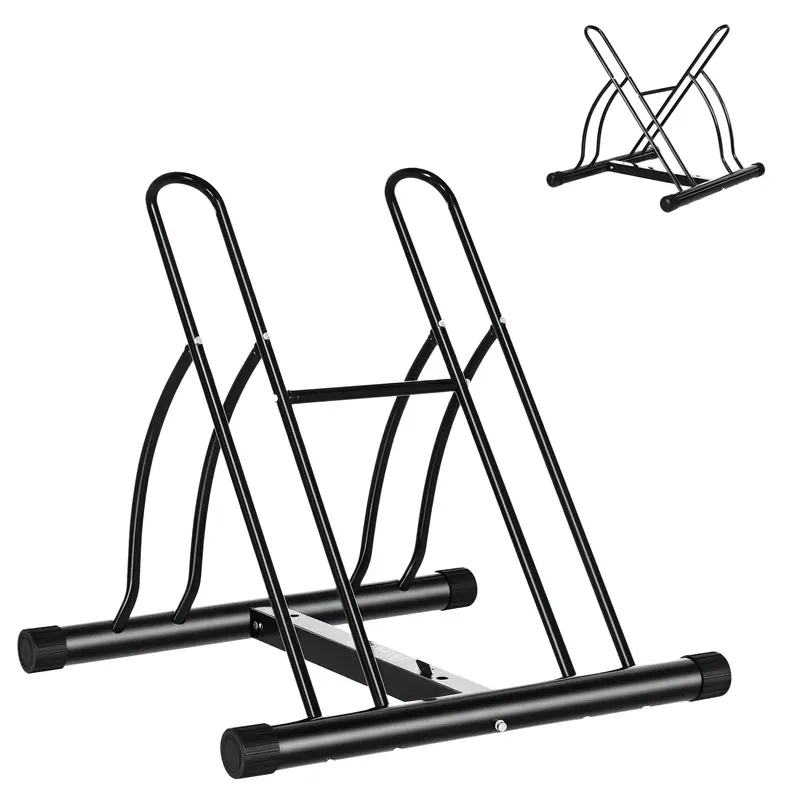 HOMCOM Support de Parking pour 2 Vélos Intérieur Extérieur Stable Facile à Assembler Portable avec Tampons Antidérapants en Métal Tubulaire 60x54x57 cm Noir