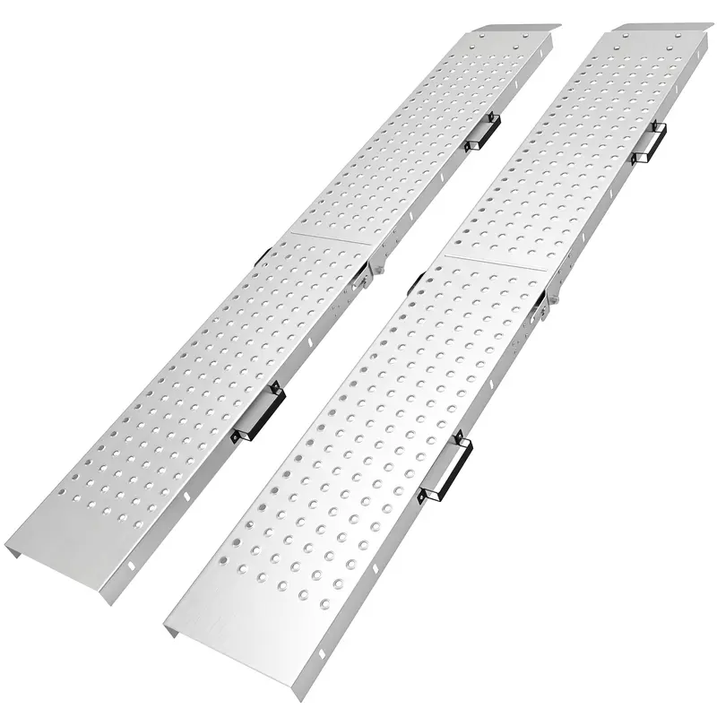 2-Pack Folding Loading Ramps with Handles — Galvanized Steel, Anti-Slip Surface, 441 lb per Ramp (882 lb pair) — 71 x 10 in, Silver