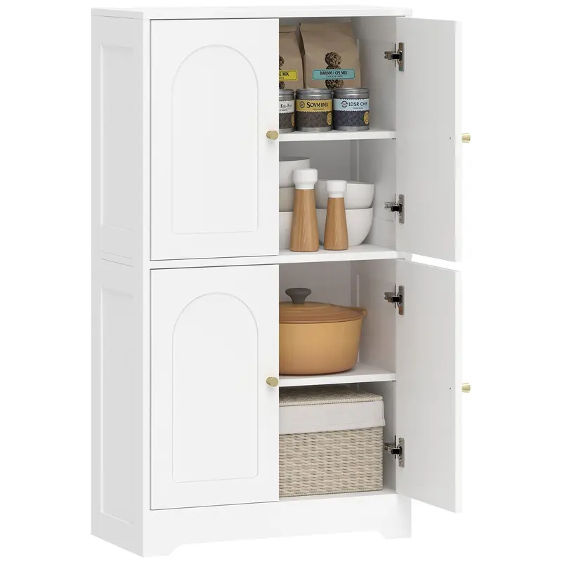 Kitchen Cabinet, Tall Cupboard with 2 Adjustable Shelves, 4 Arched Doors, White — 23.6 in x 11.8 in x 43.3 in (60 x 30 x 110 cm)