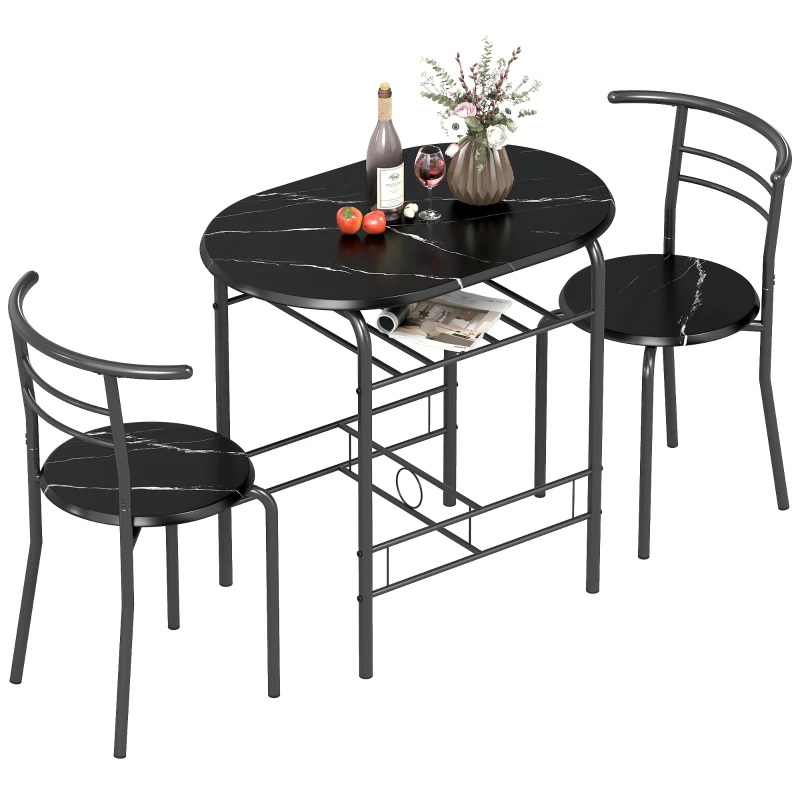 3-Piece Dining Set — Compact Wood & Metal Table with 2 Chairs, Industrial Design, Black