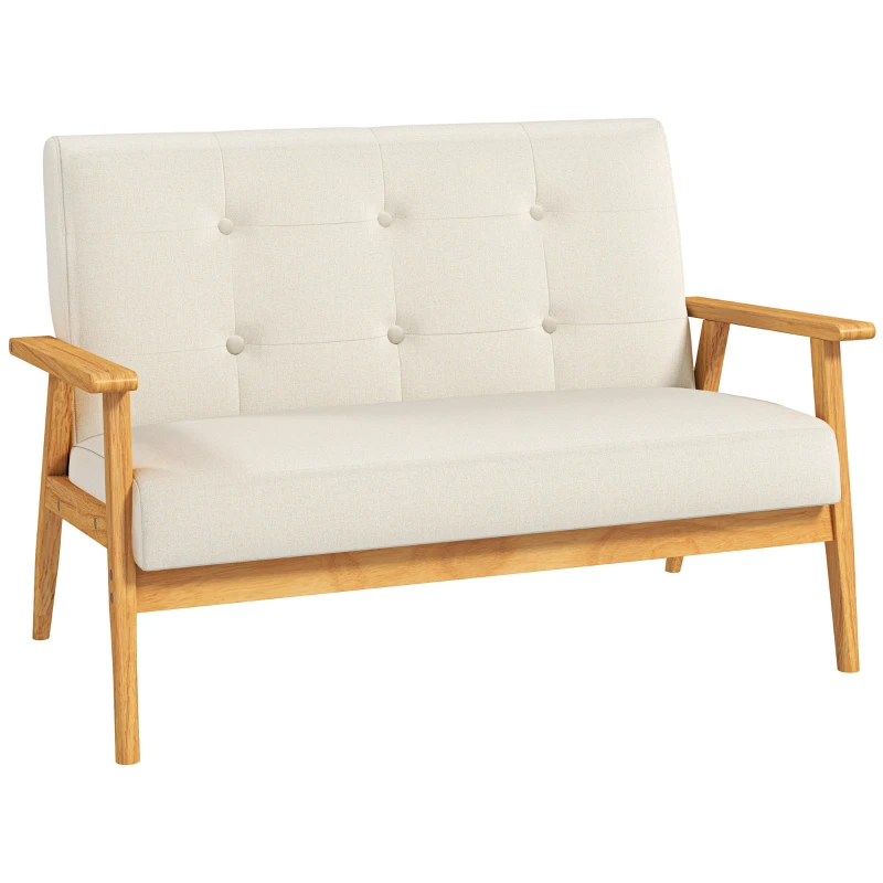 3-Seater Sofa 45.3 in – Scandinavian Tufted Linen-Look Upholstery, Padded Seat & Arms, Rubberwood Legs, Beige