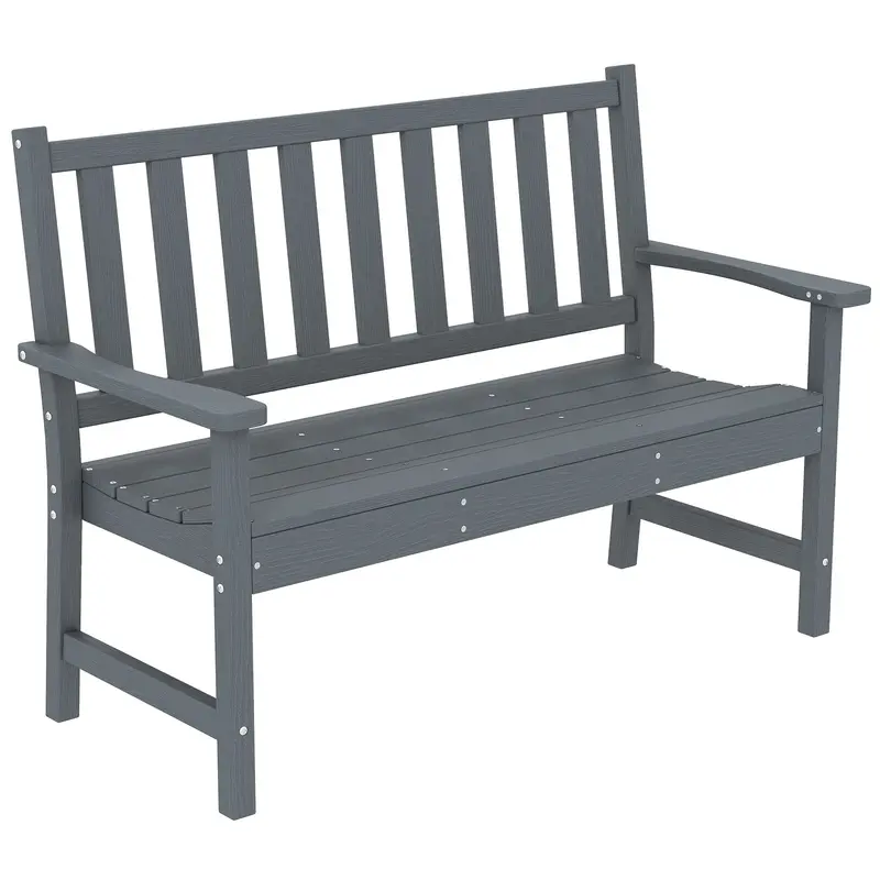 2-Seater Weatherproof Garden Bench, HDPE Plastic, Wood-Look Slatted Design, Ergonomic Backrest, 529 lb Capacity, 51.2 x 23.2 x 35.8 in, Gray
