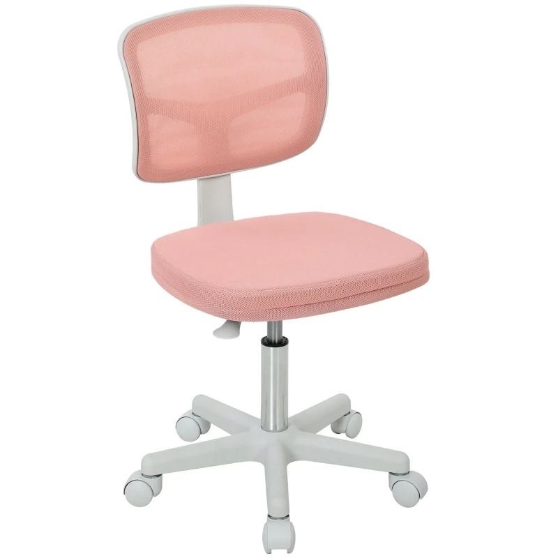 Armless Ergonomic Mesh Office Chair, Swivel with Casters, Curved Back, Height Adjustable, Pink