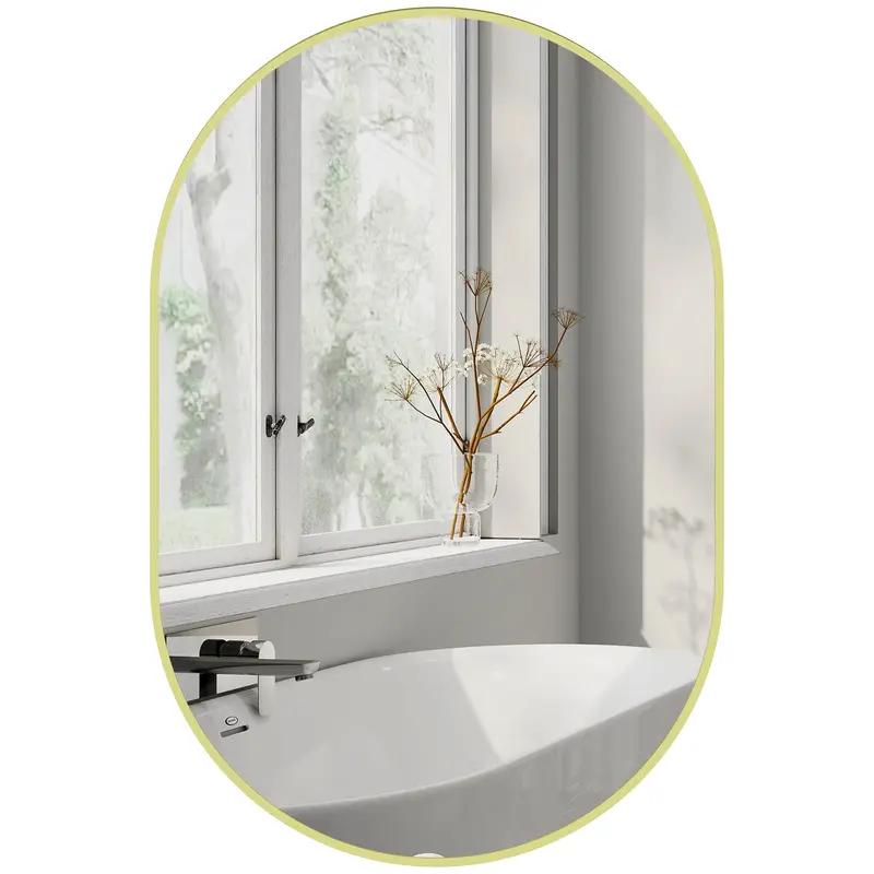 Oval Bathroom Mirror 60x90 cm with Aluminum Frame Decorative Wall Mirror Horizontal or Vertical for Living Room Entryway Hallway Gold