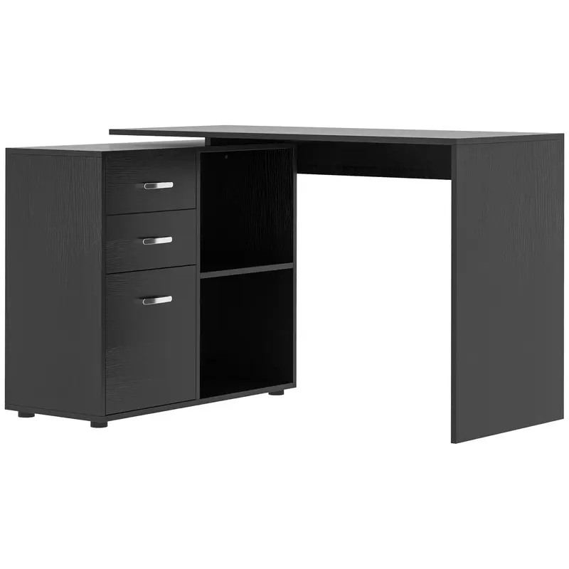 Bureau d'Angle HOMCOM pour PC avec 2 Tiroirs et Étagères Ouvertes, Bureau en L en Bois et Métal, 117x83.5x76 cm, Noir