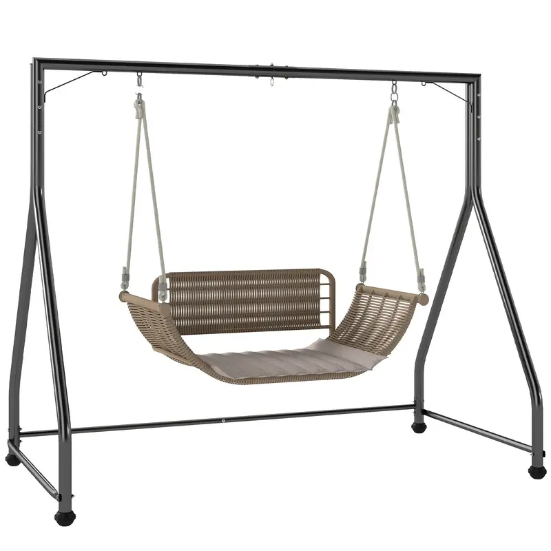 Structure balançoire Outsunny en acier — Portique en A pour balancelles 2–3 places ou panier suspendu, capacité 360 kg, noir, 210 x 117 x 175 cm