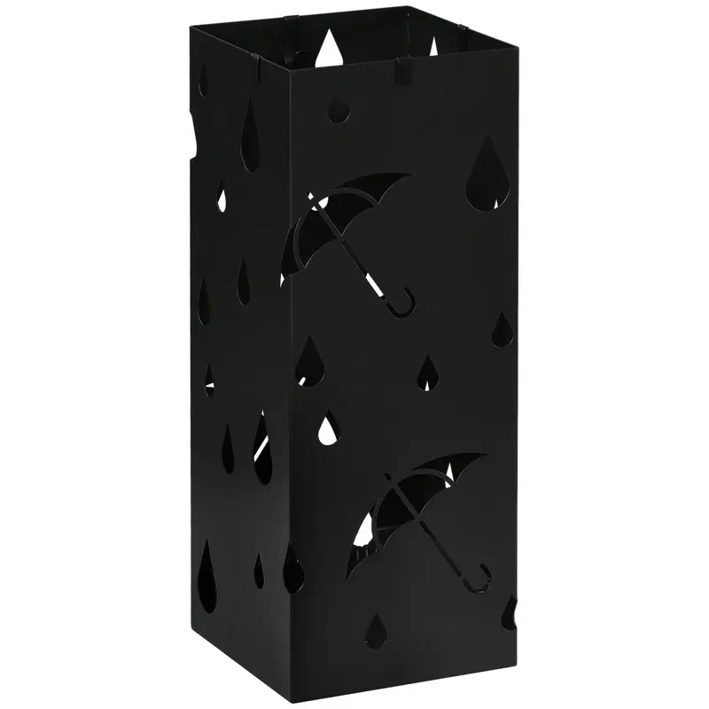 Umbrella Stand Umbrella Stand with 4 Hooks, Water Collection Tray Umbrella Holder for Hallway, Umbrellas & Walking Sticks Steel 15.5 x 15.5 x 40 cm Black