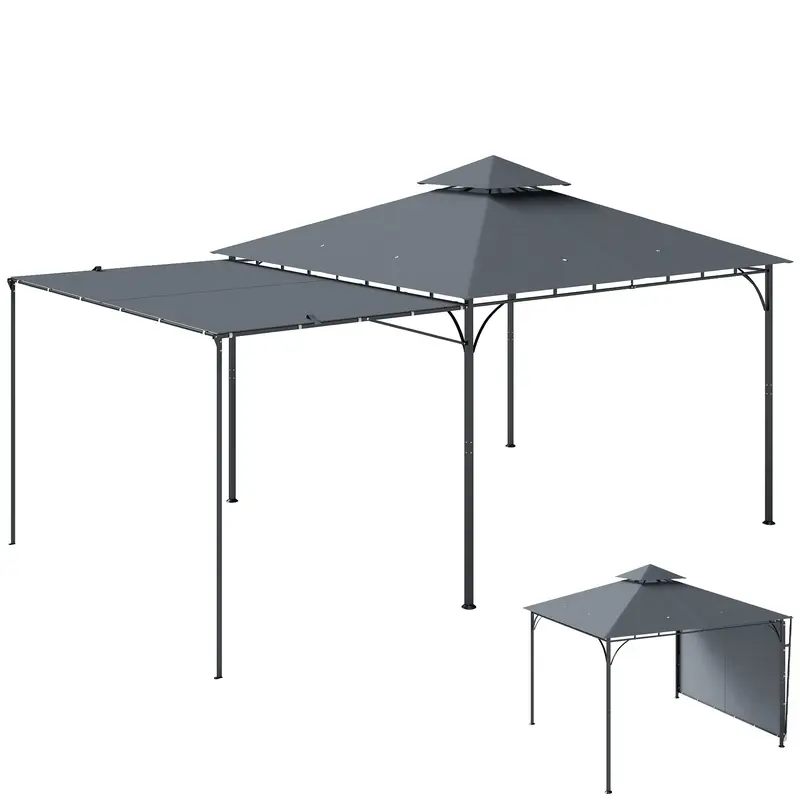 3.2 x 3.2 m (10.5 x 10.5 ft) Metal Garden Gazebo — Retractable Canopy, Double Roof, UPF 30+, Dark Gray