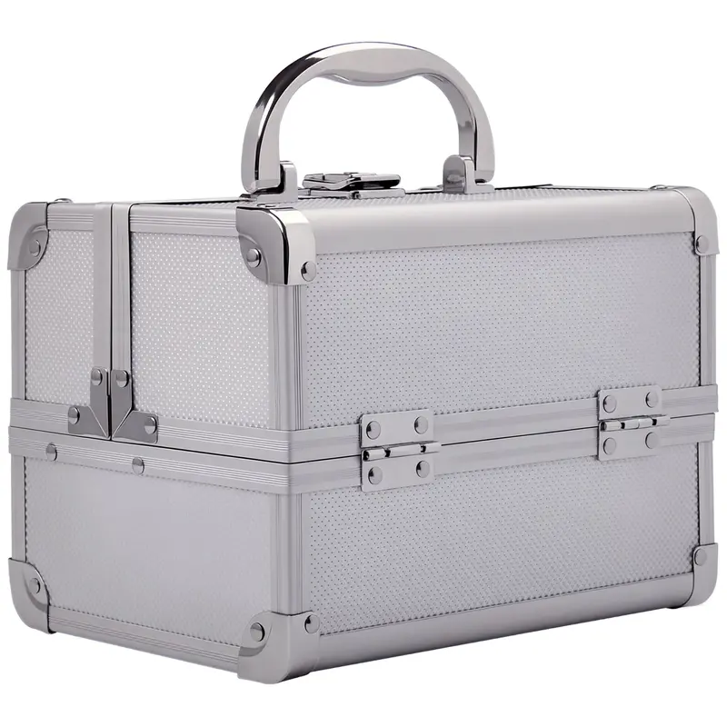 Professional Makeup Case Portable Cosmetic Organizer with 3-Tier Trays and Mirror 2 Keys for Jewelry Manicure Travel 20x15x15 cm Silver