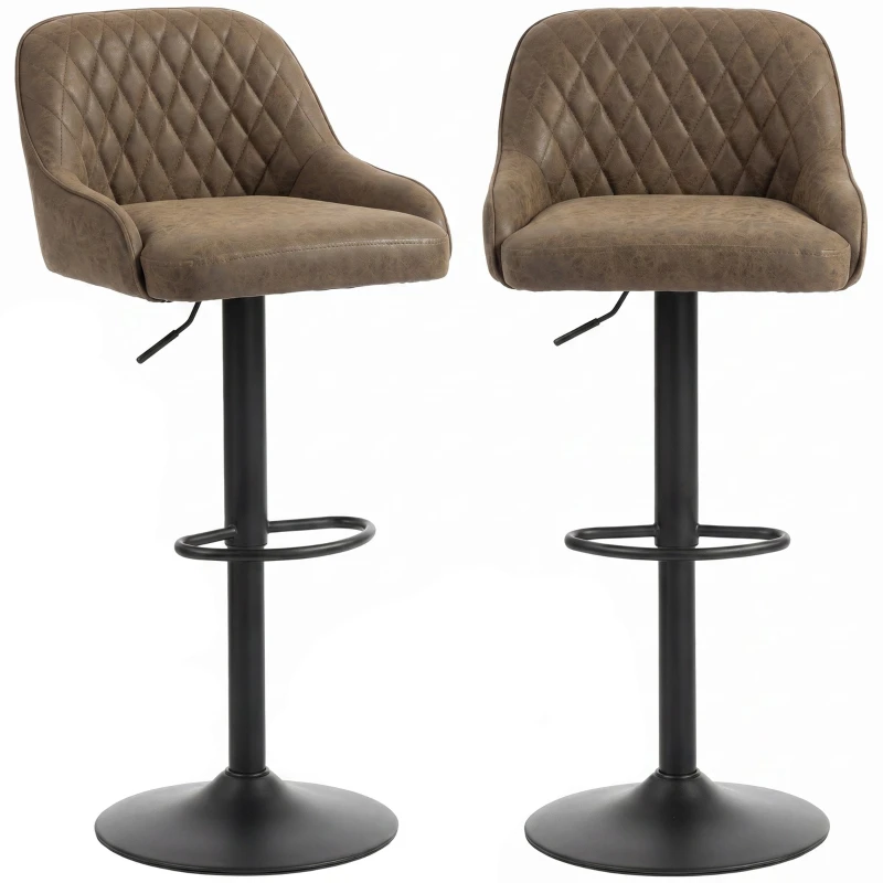 Set of 2 Bar Stools — Swivel, Adjustable Height Counter Stools with Backrest, PU Upholstery for Kitchen Island & Dining Room, Dark Brown