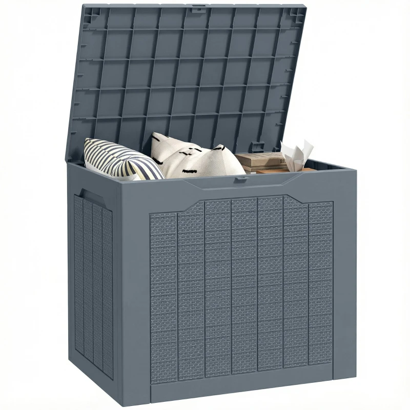 93L Outdoor Storage Box – Weather-Resistant Deck Chest with Recessed Handles & Lock Loop, Light Gray (22 x 16.1 x 19.7 in)
