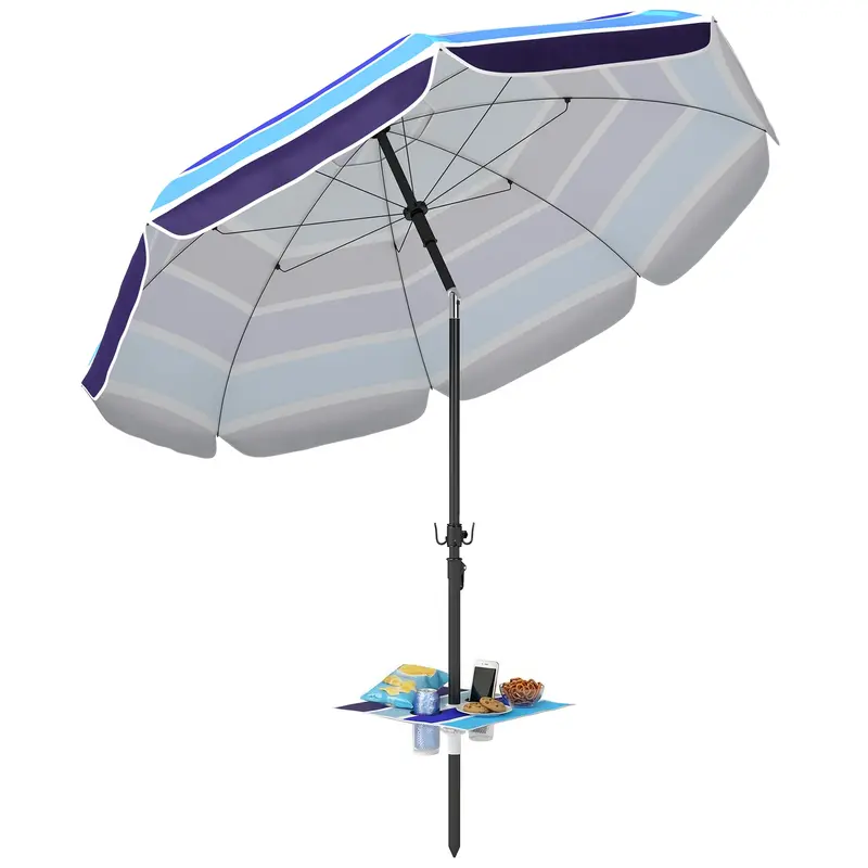 Beach Umbrella ?78 in (198 cm) UV30+ with Foldable Table & Drink Holders, Adjustable Tilt, Balcony/Travel Parasol with Carry Bag — Multicolor/Black
