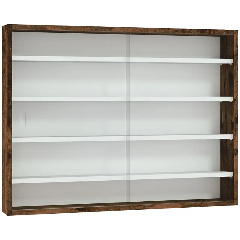 HOMCOM Vitrine Wandregal 80 x 9,5 x 60 cm mit 4 höhenverstellbaren Regalen und 2 Schiebetüren aus Glas, zum Sammeln von Miniaturen und Modellautos, Br