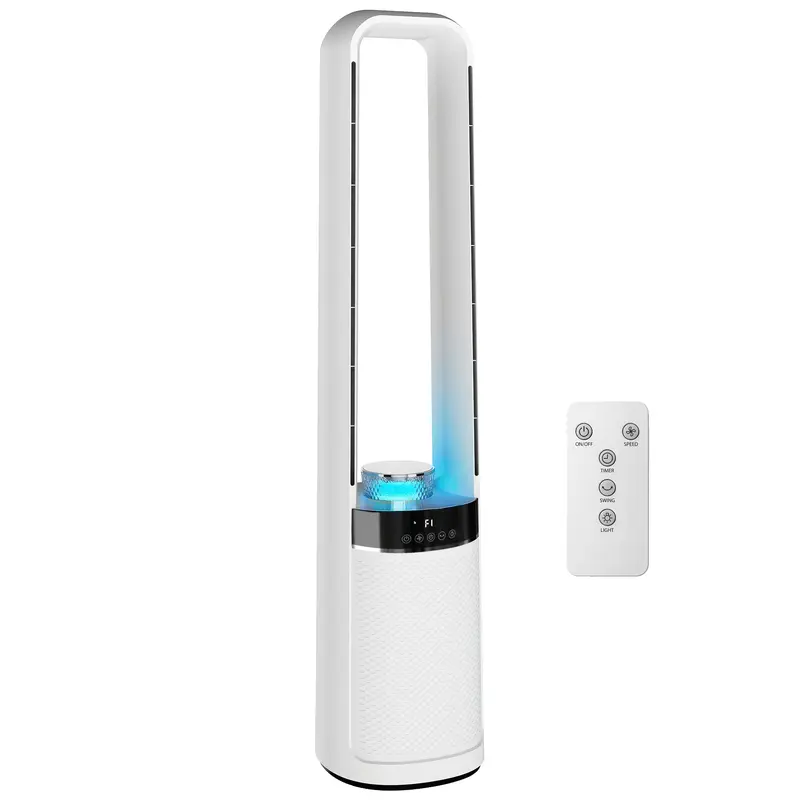 Ultra-Quiet Tower Fan — 36 dB, 36.7 in, 45° Oscillation, LED Ambient Lights, 3 Speeds, 12H Timer, Remote — White
