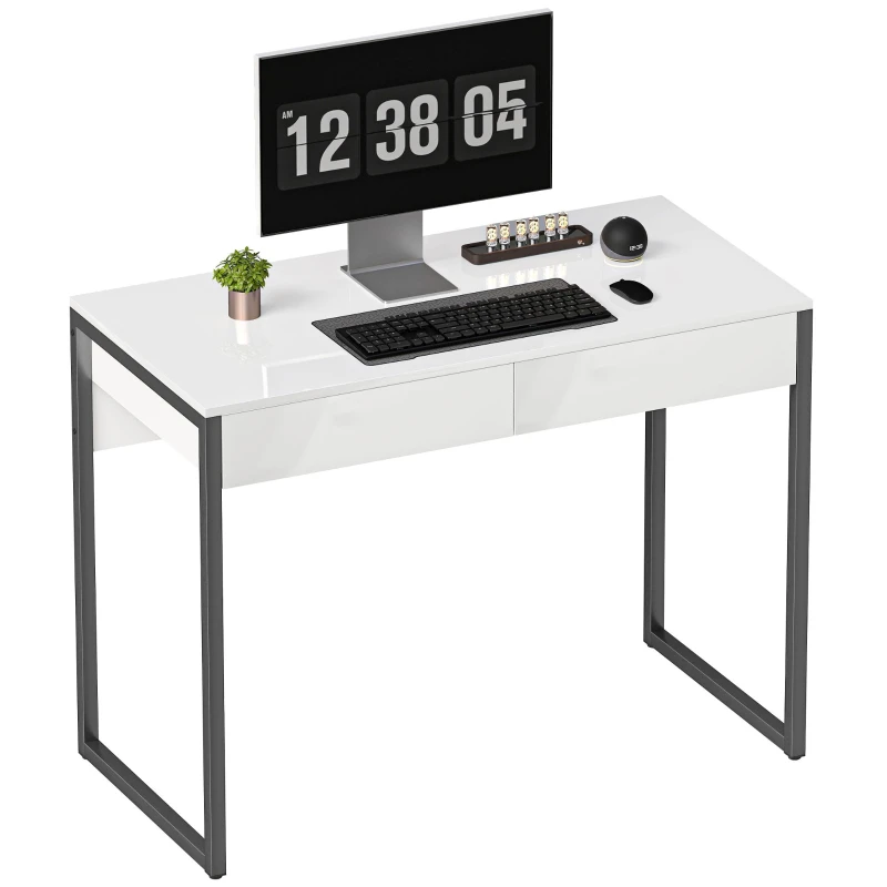Computer Desk 100 x 50 cm (39.4 x 19.7 in) – 2-Drawer Steel Frame Desk, Compact Home Office, Black