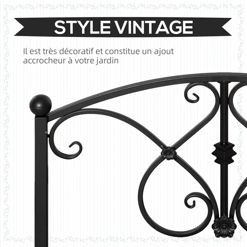 Metal Garden Bridge Garden Decoration with Side Railings Pond Bridge Vintage Style Maximum Load 150 kg 102 x 48 x 49 cm Black
