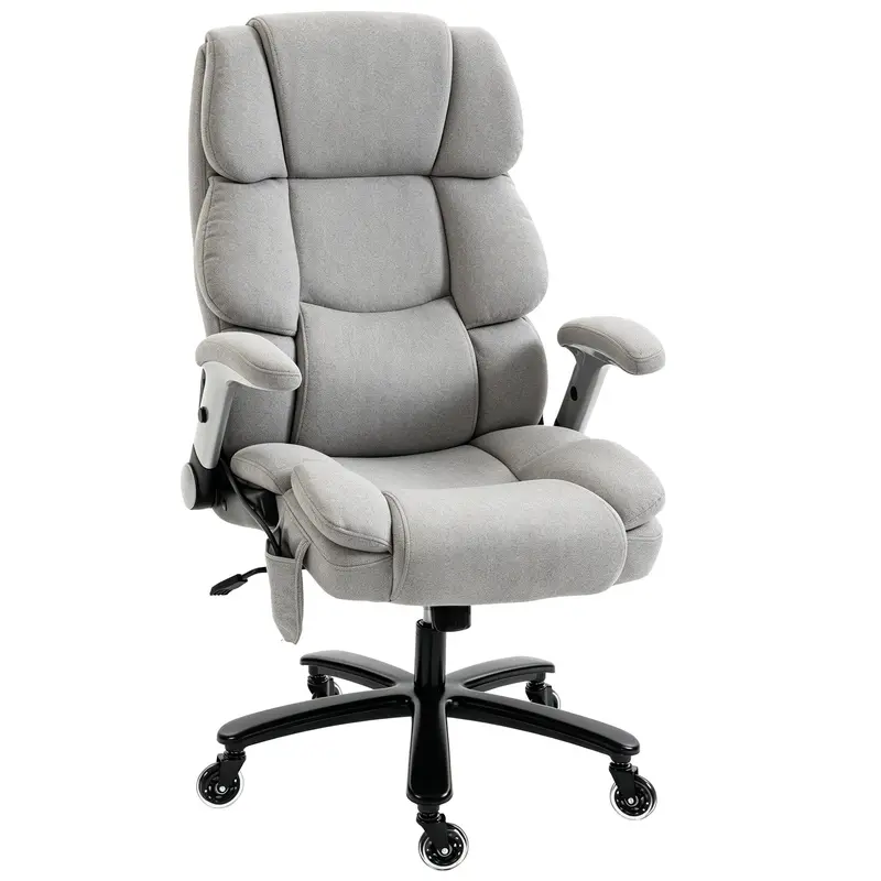 Office Chair — 397 lb Capacity, Inflatable Lumbar Support, Extra-Wide Executive Seat, Flip-Up Arms, Pocket Springs, Class-4 Gas Lift, Light Gray