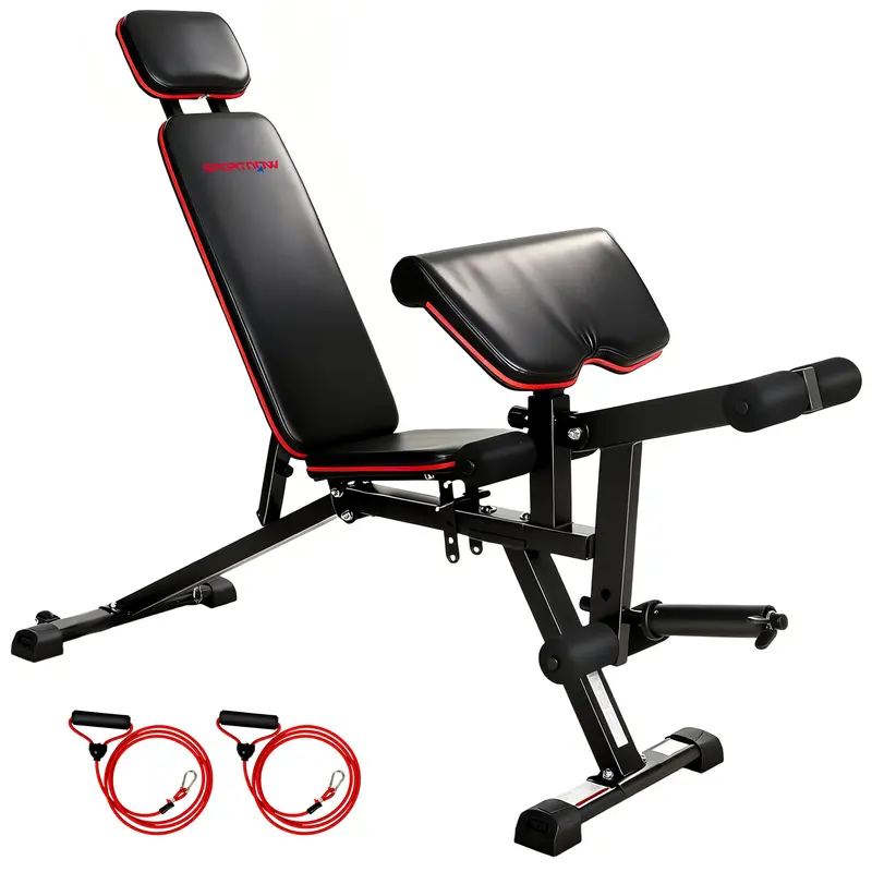 SPORTNOW 3-in-1 Adjustable Weight Bench – Up to 926 lb (420 kg), Wheels, Leg Extension, Preacher Curl, Extended Headrest, Incline Bench with Resistance Bands – Home Gym