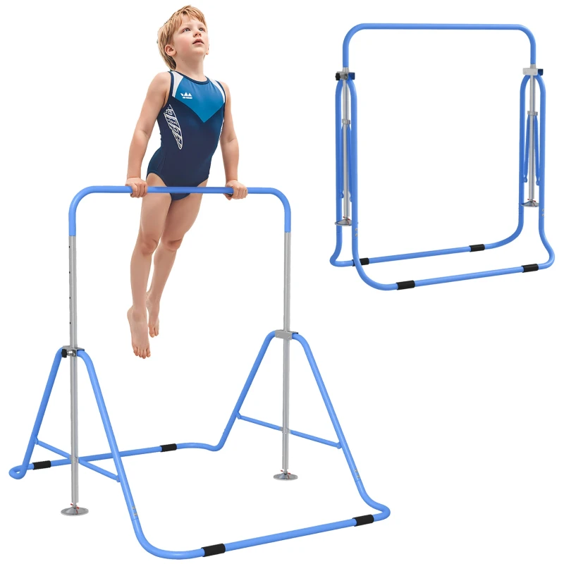 Foldable Pull-Up Gym Bar for Kids (Ages 3+), 5-Position Adjustable Steel Frame, Blue