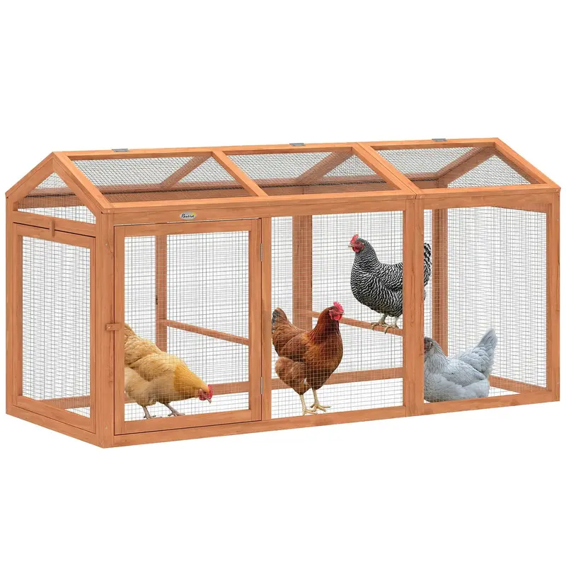 Chicken Coop Outdoor Run Wooden Coop with Roost, Double Doors, Expandable Backyard Enclosure for 4 Chickens, Metal Mesh 156x70.5x84 cm Orange