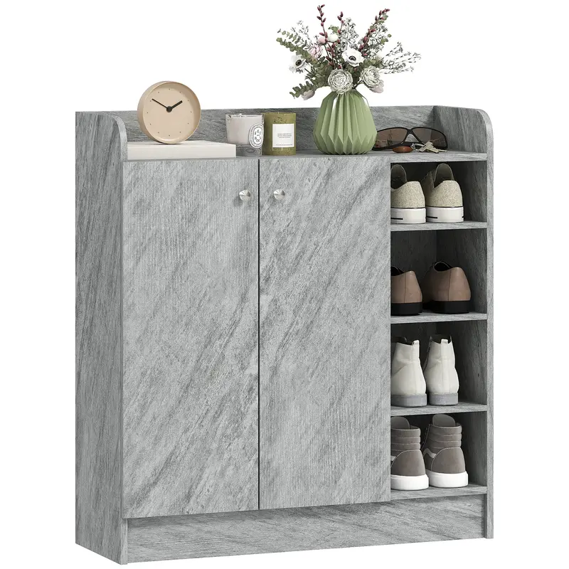 Shoe Cabinet with 4 Compartments – Holds 12 Pairs, 83 x 30 x 90 cm (Gray)
