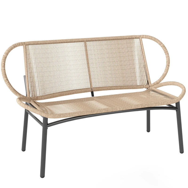 2-Seater Wicker Garden Bench, Breathable Back & Seat, Weather-Resistant Metal Frame, 705 lb Capacity, 138 x 62 x 83 cm (54.3 x 24.4 x 32.7 in) – Natural