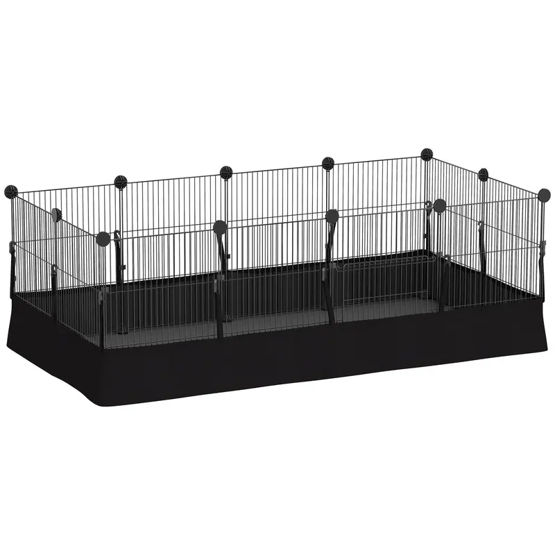 12-Panel Metal Pet Pen, Small Animal Cage, Customizable Shape, Waterproof Liner, Playpen for Guinea Pigs & Hedgehogs, 47.2 x 23.6 x 15.7 in (120 x 60 x 40 cm), Black
