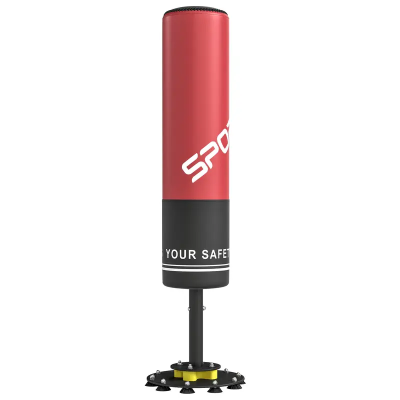 SPORTNOW 53 in (135 cm) Freestanding Punching Bag – Red/Black, Shock-Absorbing Base, 10 Suction Cups, Kickboxing & MMA Trainer for Adults