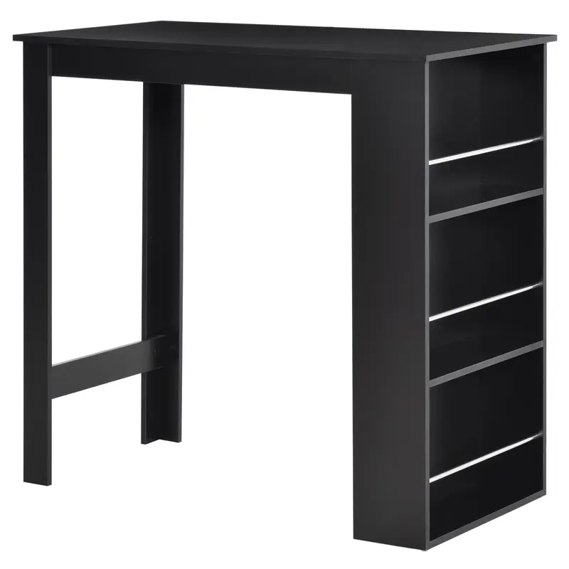 Bistro Bar Table Dining Table with 3 Shelves for Drinks and Bar Wood Structure High Table for Kitchen Living Room 112x57x106 cm Black