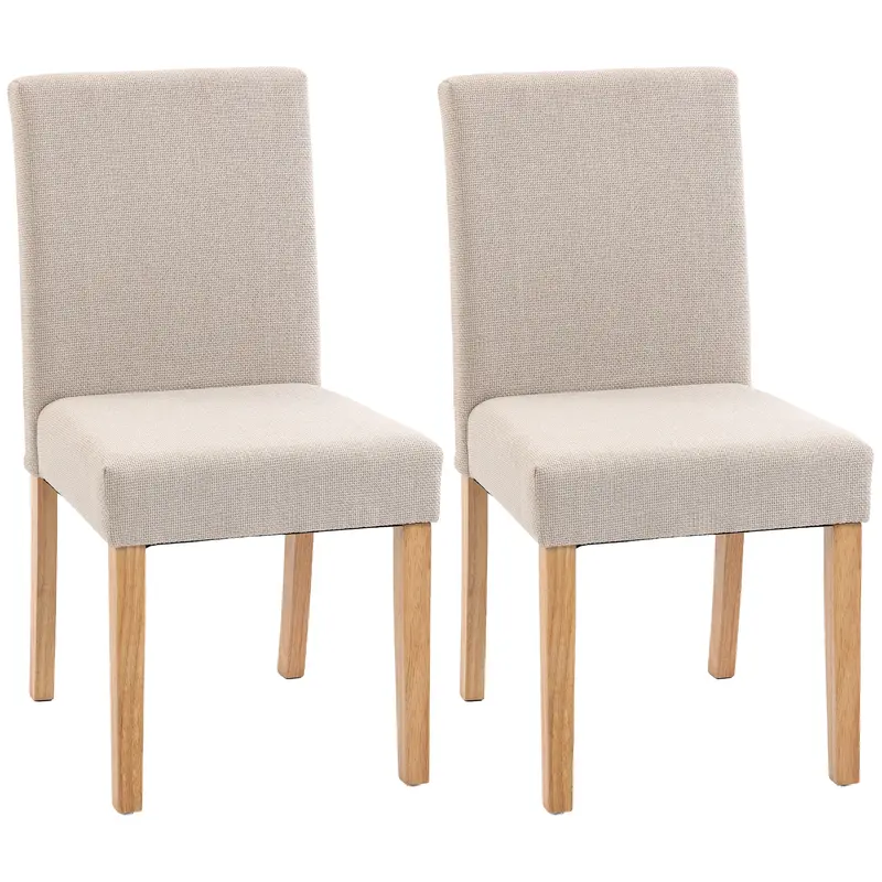 2-Pack Cream Upholstered Dining Chairs — Padded Seat & Back, Rubberwood Legs, Easy Assembly