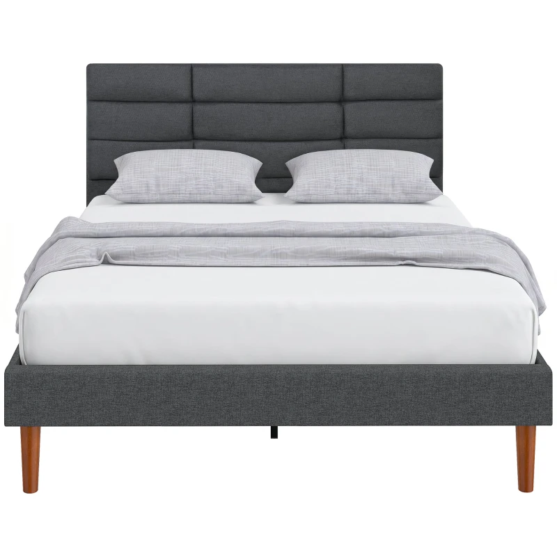 Upholstered Bed Frame for 55 x 79 in Mattress with Padded Headboard & Under-Bed Storage, Slatted Base, Modern Gray