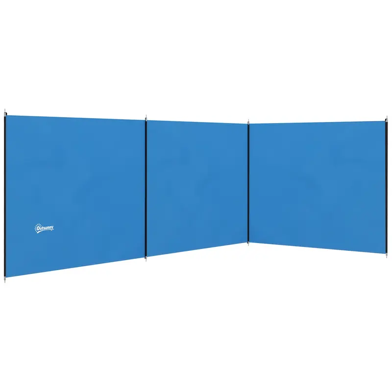 Camping Windbreak Privacy Screen with 4 Steel Poles & Carry Bag — 5.4 x 1.5 m (17.7 x 4.9 ft) — Blue