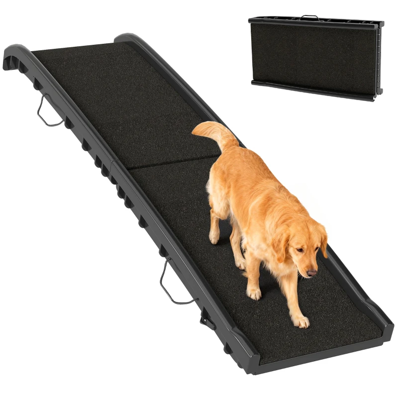 Folding Dog Ramp — 61 in PP Pet Ramp with Gentle Slope & Non-Slip Surface, Foldable Car Ramp for All Breeds, Black