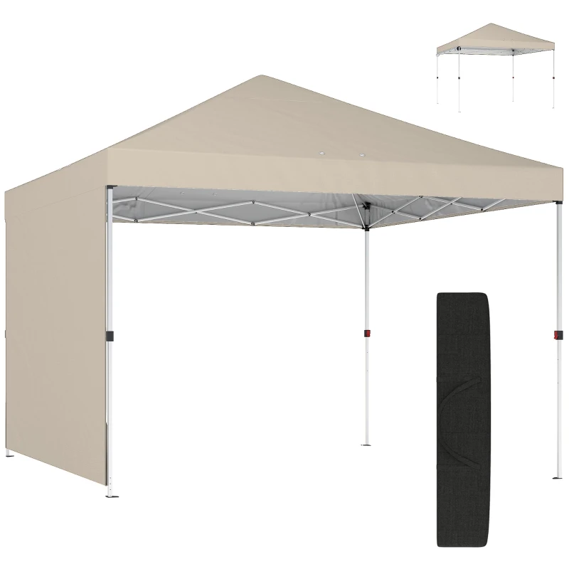 10x10 ft Pop-Up Canopy with Side Wall — Easy Center Button Setup, Adjustable Height, Carry Bag, UPF50+ for Outdoor Parties, Beige