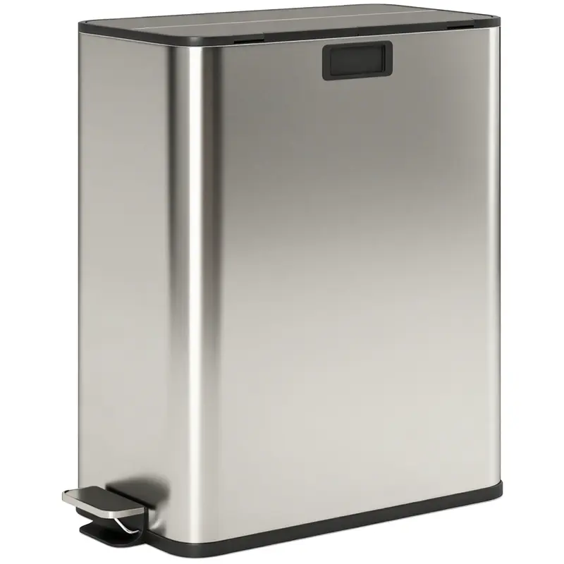 2 x 28L Stainless Steel Kitchen Step Bin with Soft-Close Butterfly Lid, Removable Inner Bins, Fingerprint-Resistant, Silver