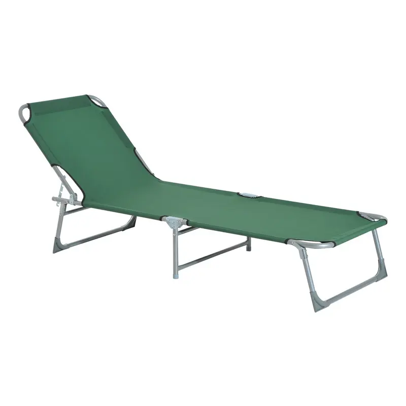 Folding Camping Bed Portable Sun Lounger with 4-Level Adjustable Backrest 120 kg Weight Capacity for Beach Garden Swimming Pool Hiking 187x58x28 cm Green